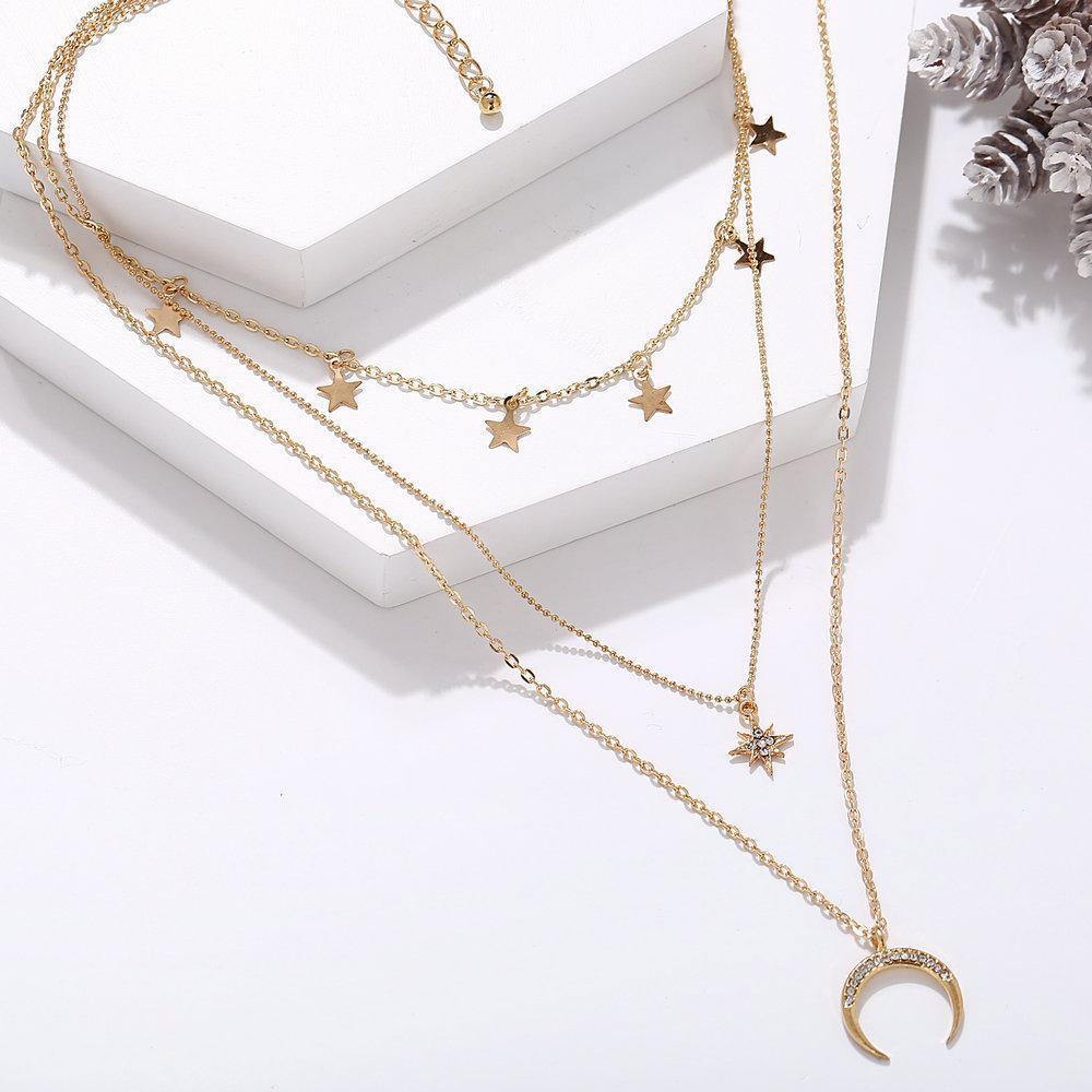 3 Piece Celestial Drop Necklace With Austrian Crystals 18K Gold Necklace