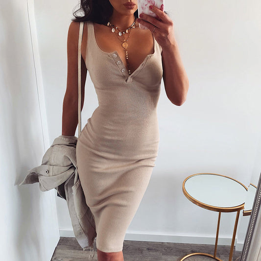 Midi Sling U-neck Hip Dress