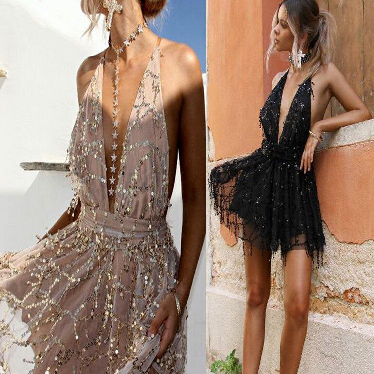 Wish Sling Sequined Backless Dress