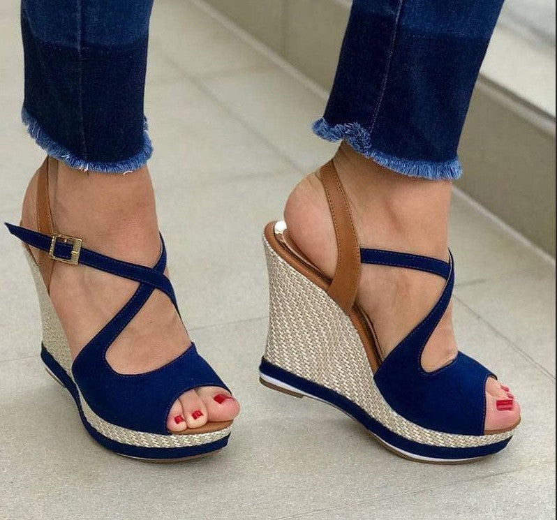 Blue Waterproof Platform Wedges