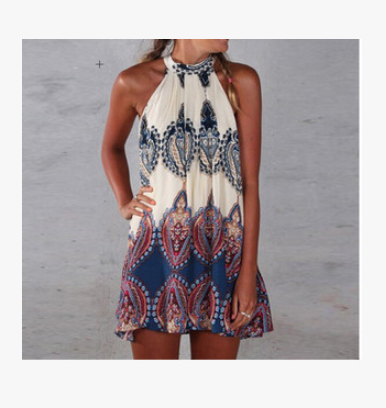 Loose print sleeveless mini dress