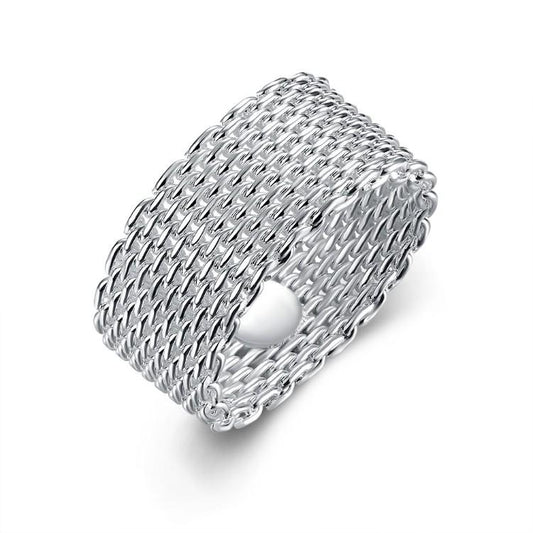 Silver Modern Mesh Band Ring