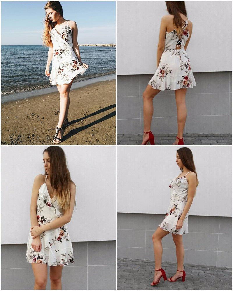 Sleeveless floral cross strap dress