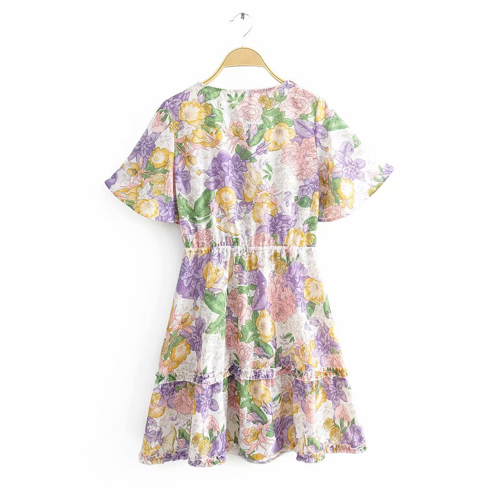 Chiffon Printed Chest Knotted Dress