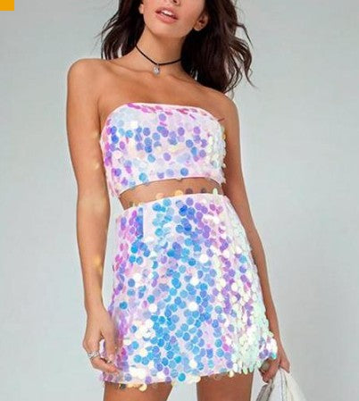 Party Strapless Sequins Mini Dress (Two pieces)