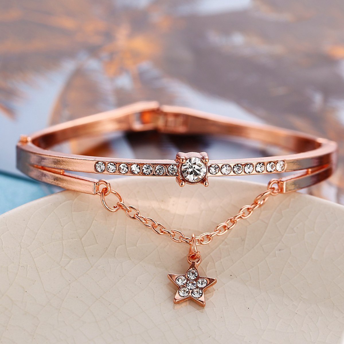 Star Drop With Austrian Crystals 18K Rose Gold Bracelet - ITALY Made