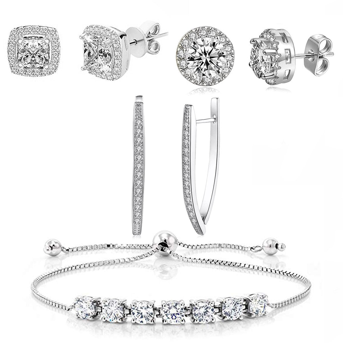 4 Piece Set With Crystals 18K White Gold Set  - ITALY Made