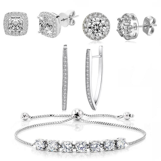 4 Piece Set With Crystals 18K White Gold Set  - ITALY Made