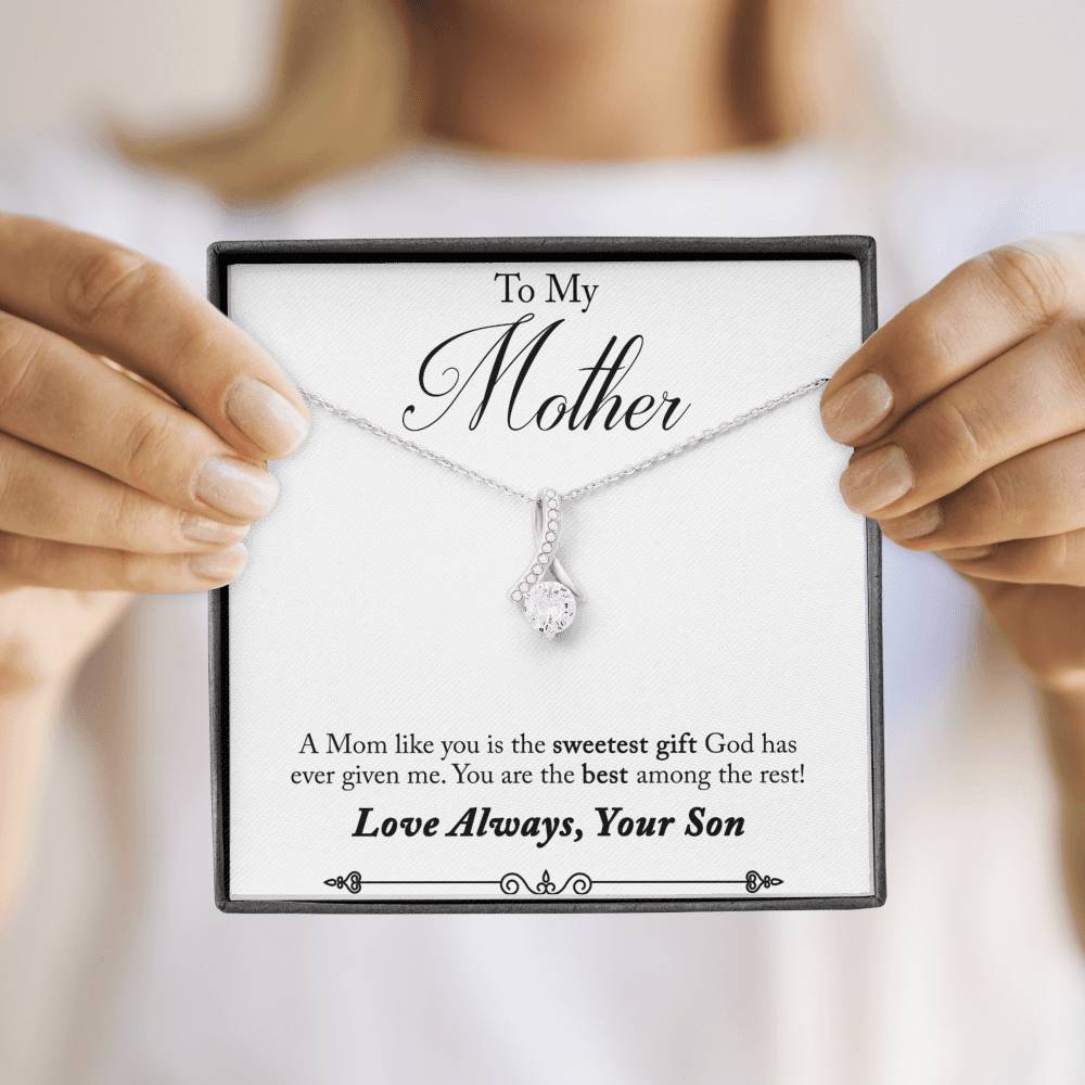 Crystal 18K White Gold Ribbon Love Necklace - For Mom