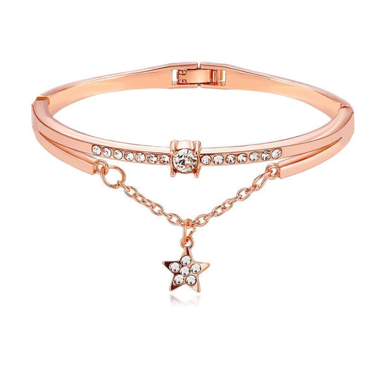 Star Drop With Austrian Crystals 18K Rose Gold Bracelet - ITALY Made