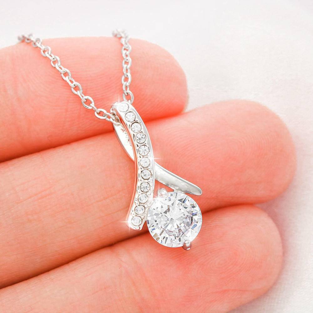 Crystal 18K White Gold Ribbon Love Necklace - For Mom