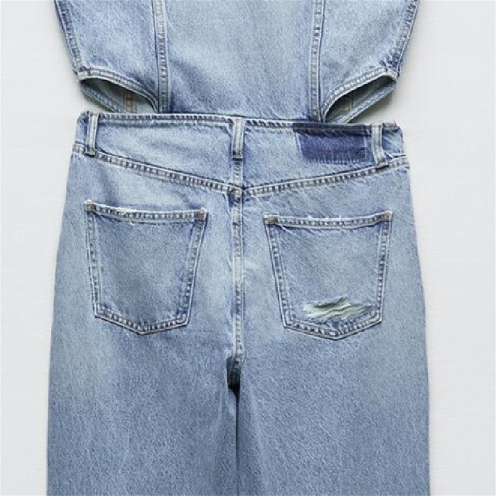 Retro High-waist Denim Overalls