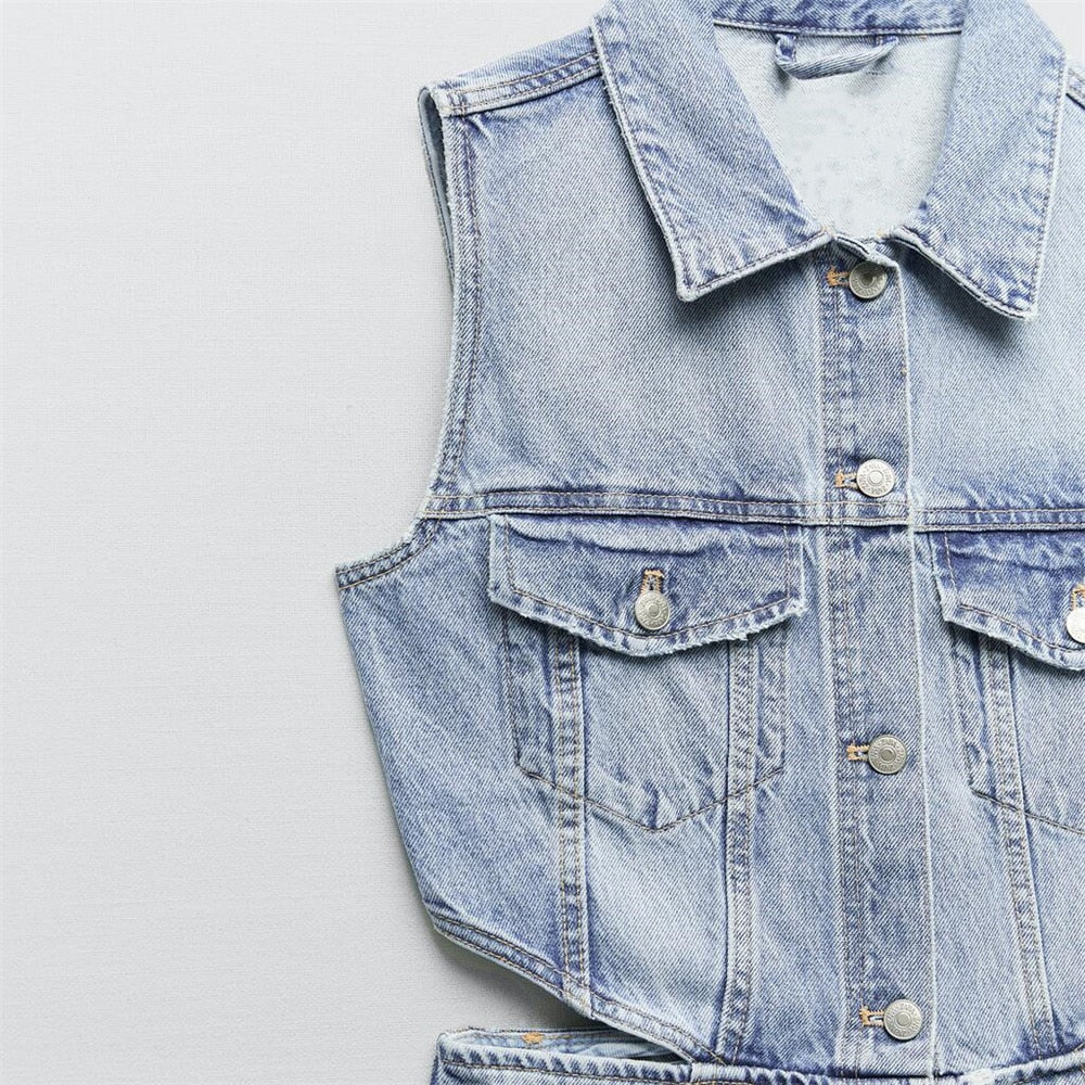 Retro High-waist Denim Overalls