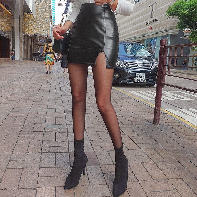 Black Mini PU Leather Skirt