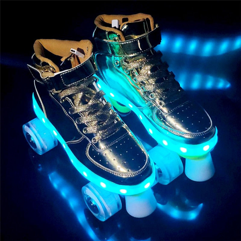 New Led Rechargeable Flashing 4 Wheel Roller Skates