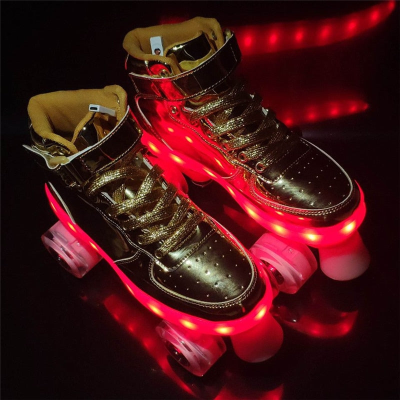 New Led Rechargeable Flashing 4 Wheel Roller Skates