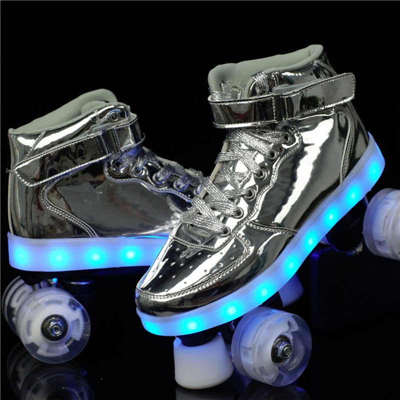 New Led Rechargeable Flashing 4 Wheel Roller Skates