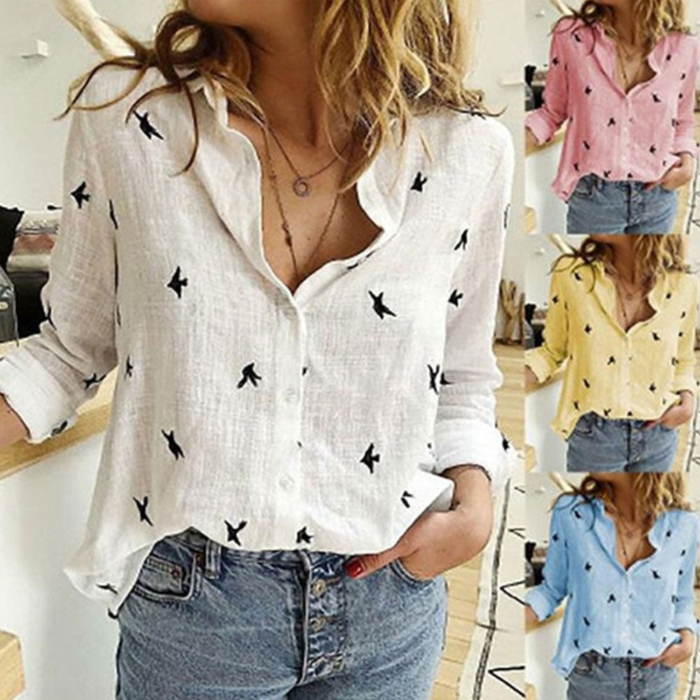 Long Sleeve Loose Cotton and Linen Blouses