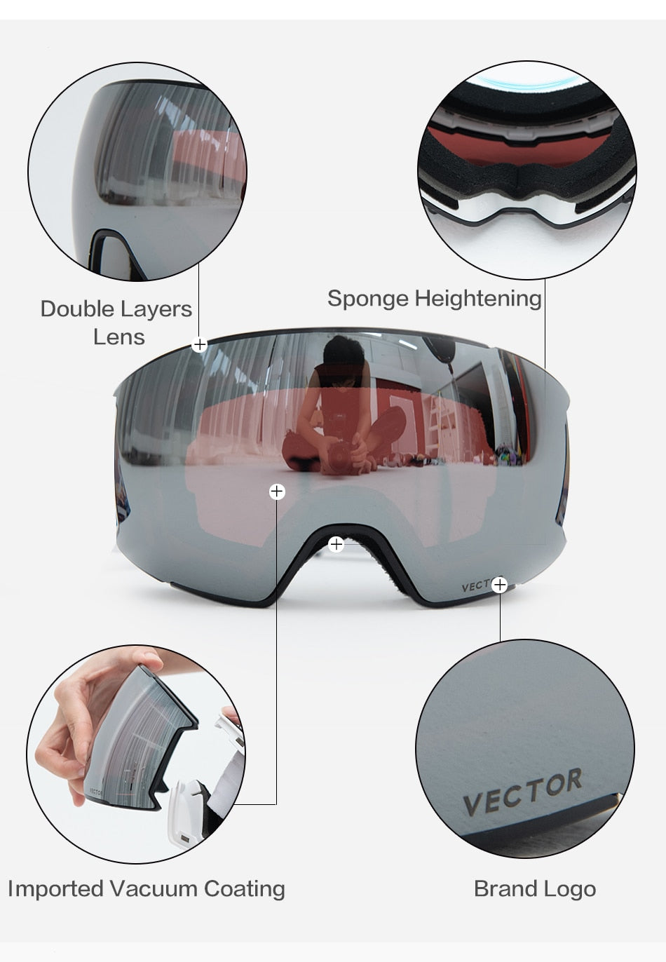 Ski Goggles UV400 Anti-fog Coatings