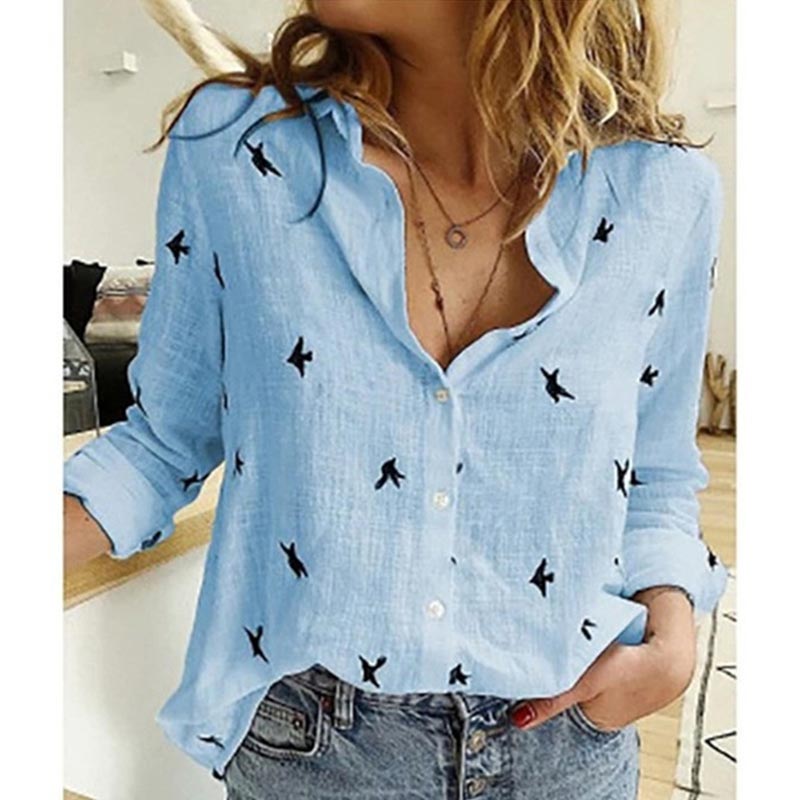 Long Sleeve Loose Cotton and Linen Blouses