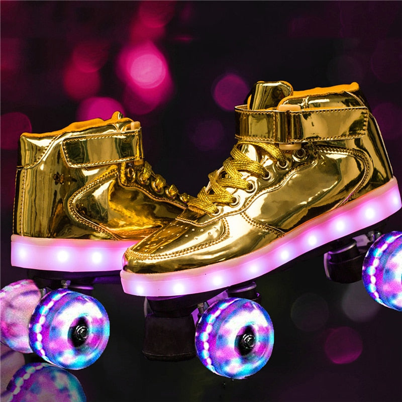 New Led Rechargeable Flashing 4 Wheel Roller Skates