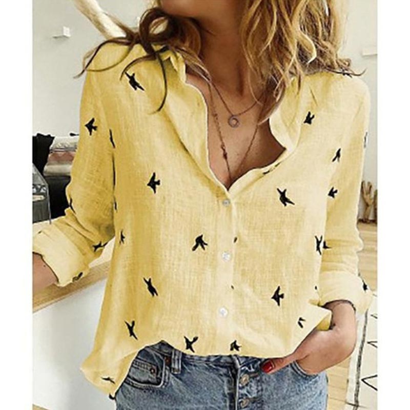 Long Sleeve Loose Cotton and Linen Blouses