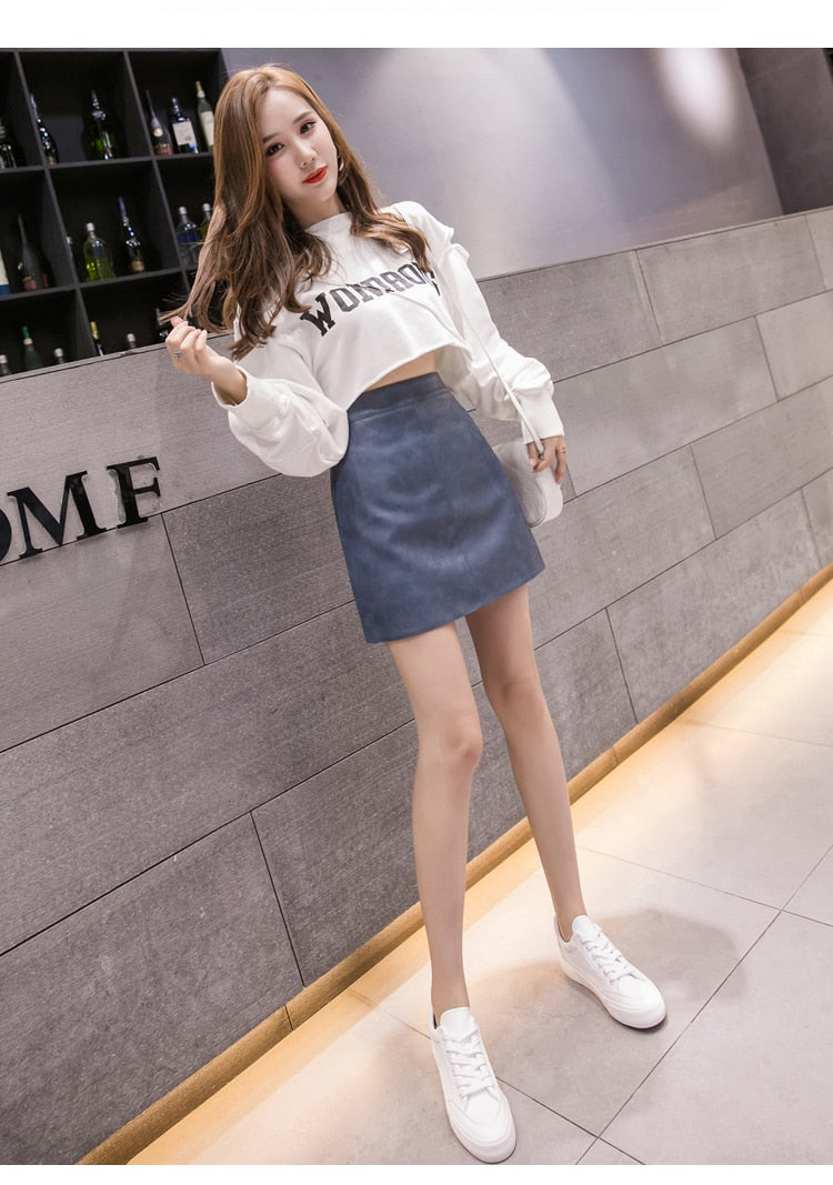 Mu-Deok High Waist Faux Leather Skirt