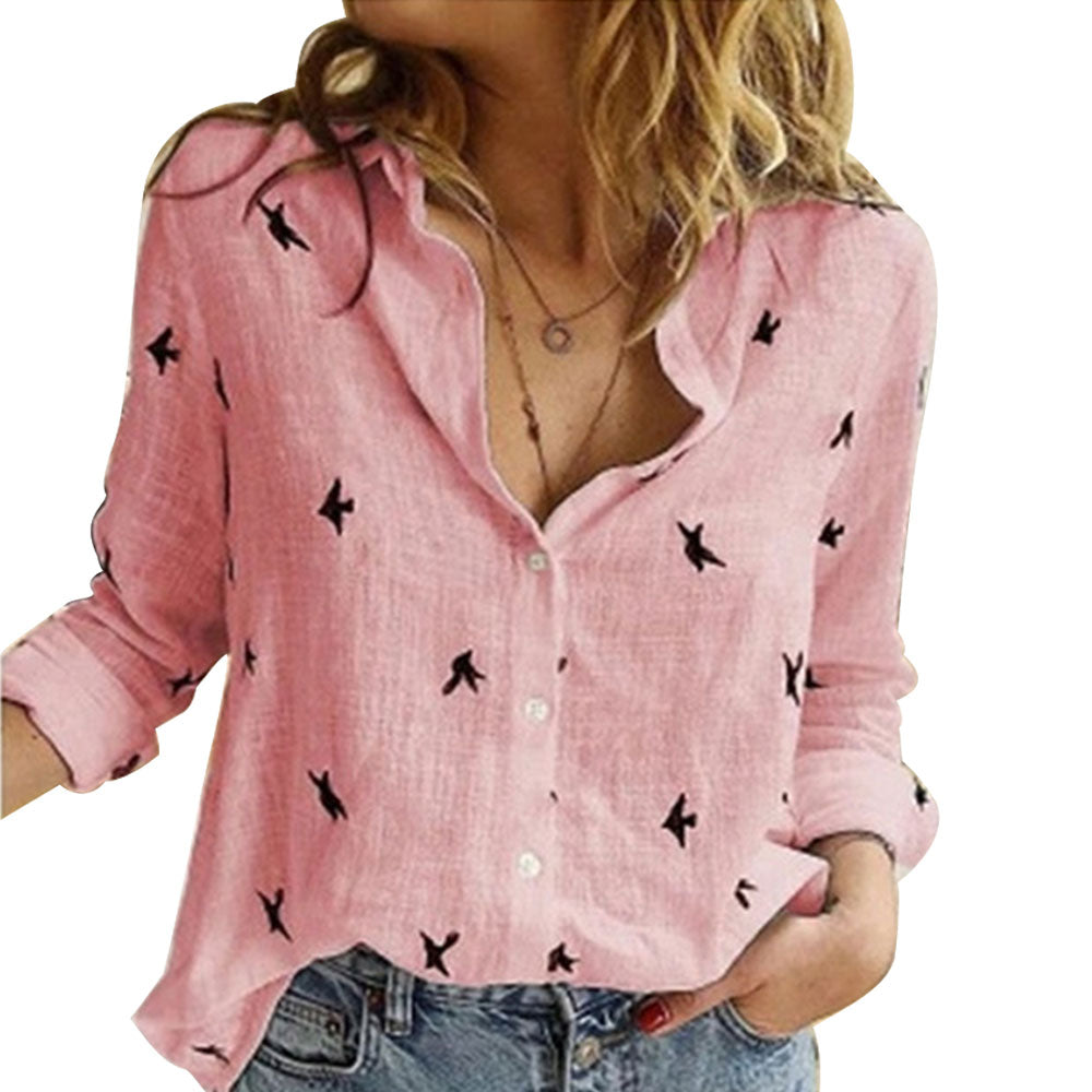 Long Sleeve Loose Cotton and Linen Blouses