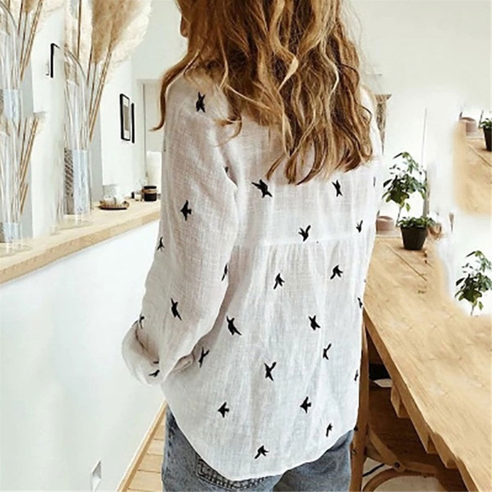 Long Sleeve Loose Cotton and Linen Blouses