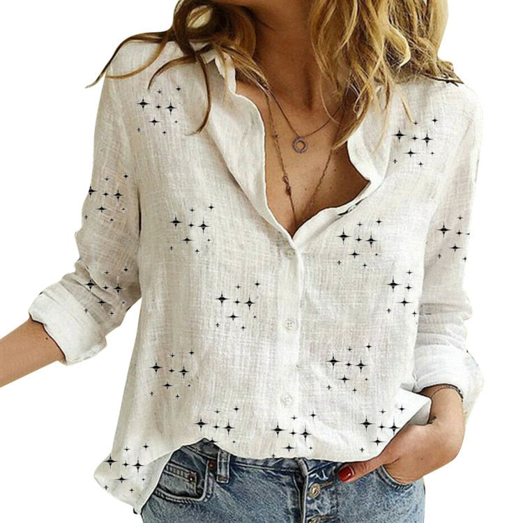 Long Sleeve Loose Cotton and Linen Blouses