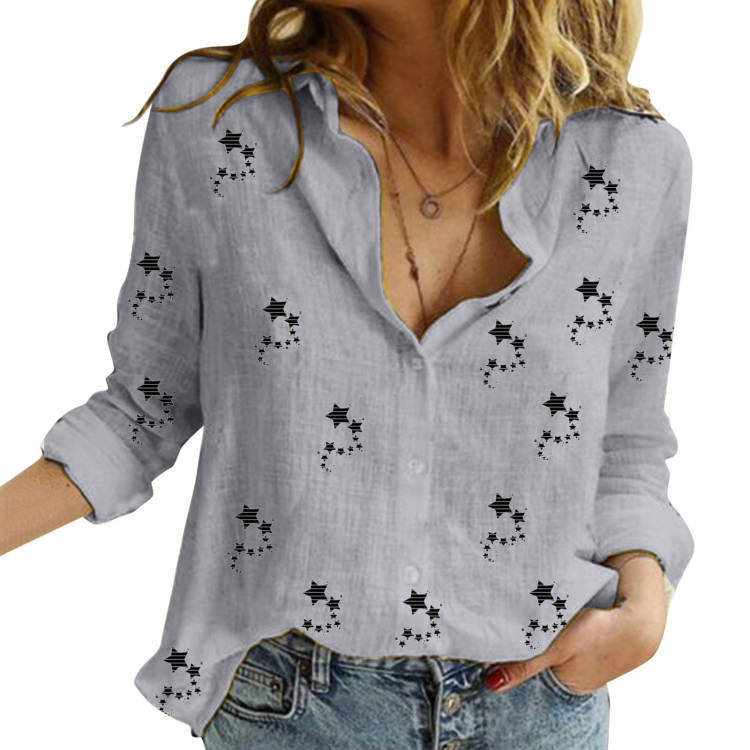 Long Sleeve Loose Cotton and Linen Blouses