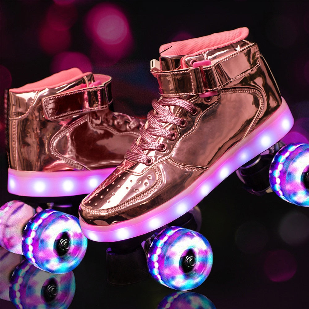 New Led Rechargeable Flashing 4 Wheel Roller Skates