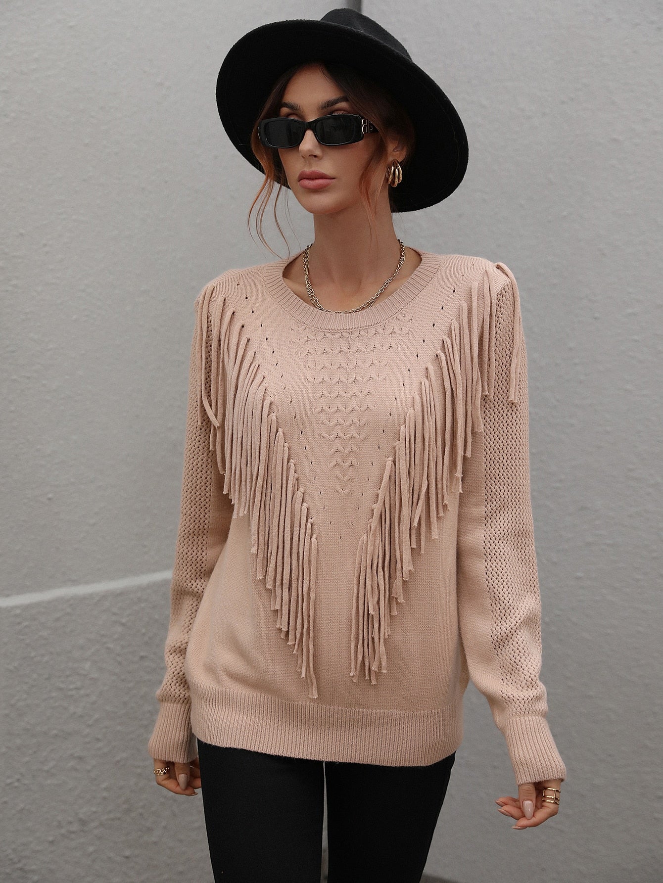 Fringe Pullover Knitted Sweater