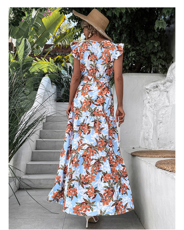 Butterfly Sleeve Floral Print Maxi