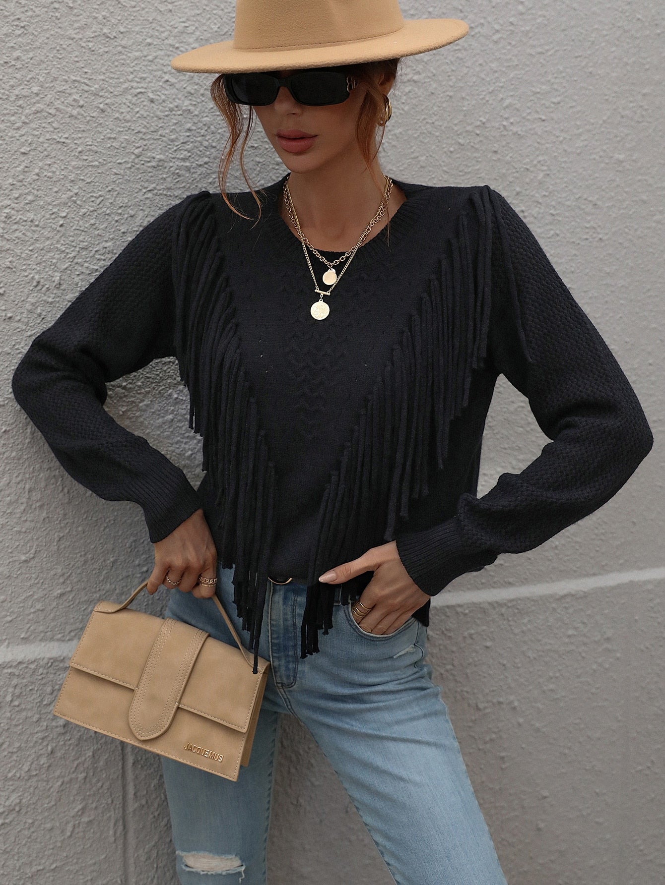 Fringe Pullover Knitted Sweater