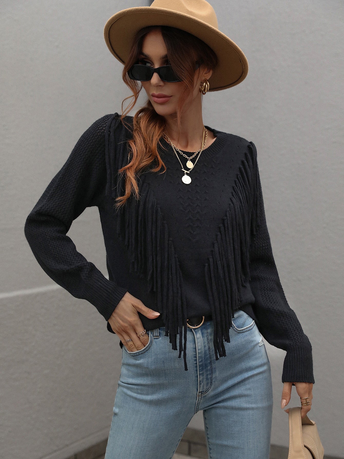 Fringe Pullover Knitted Sweater