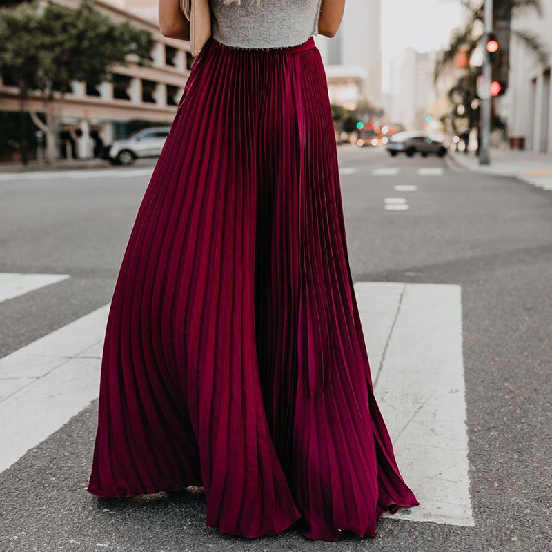 Long Pleated A-Line Skirt