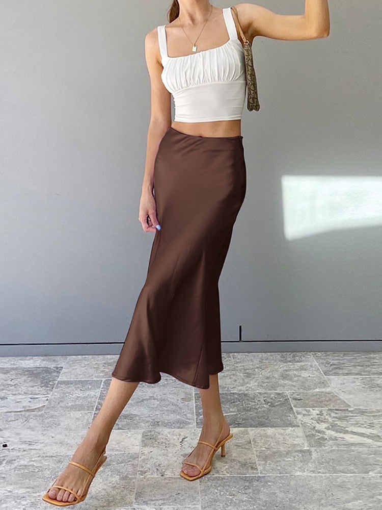 Satin Midi Silk Skirt