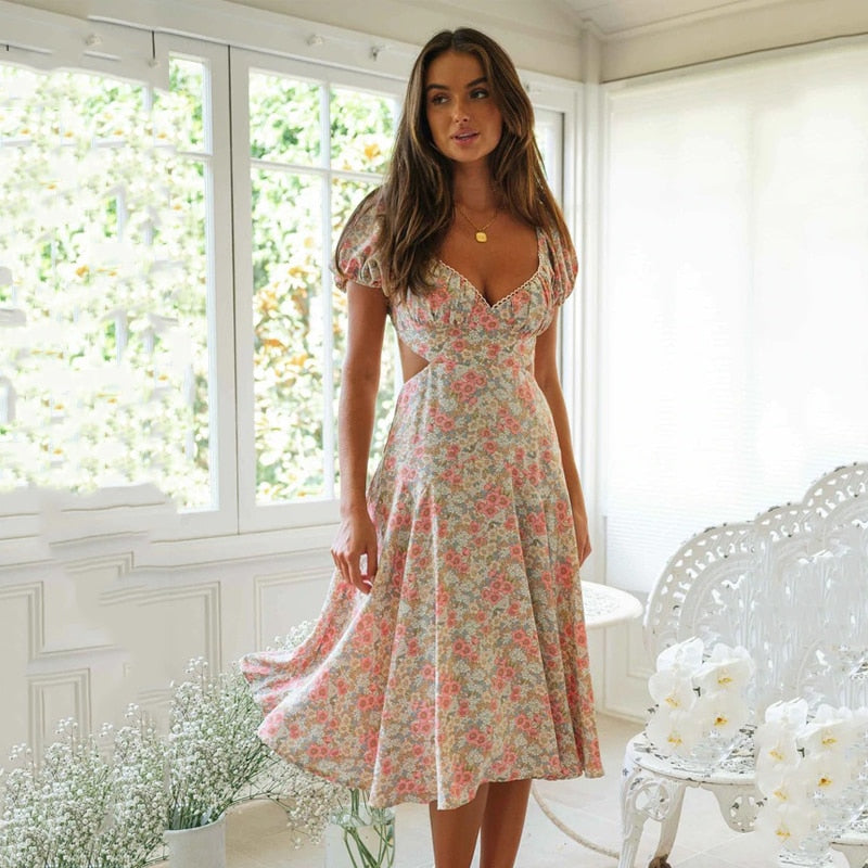 Flower Hollow Out Midi Dress