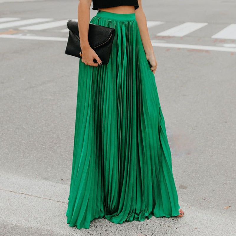 Long Pleated A-Line Skirt