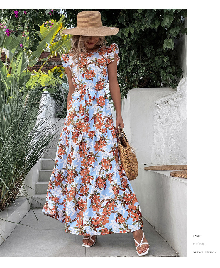 Butterfly Sleeve Floral Print Maxi