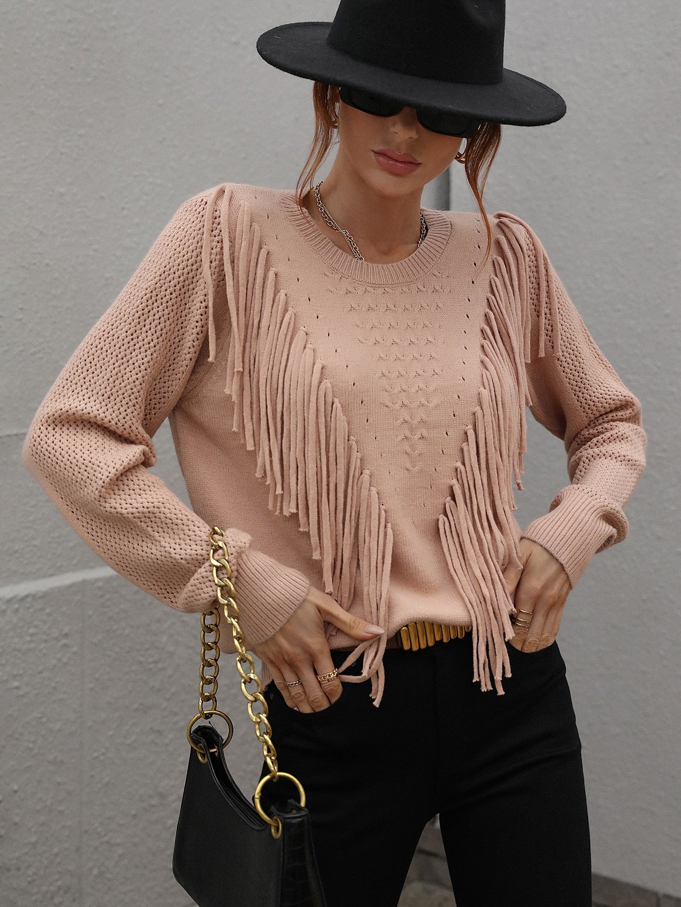 Fringe Pullover Knitted Sweater