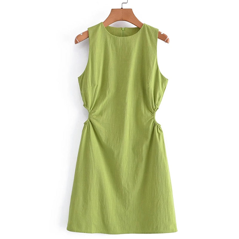 Sleeveless Green Cut out Dress