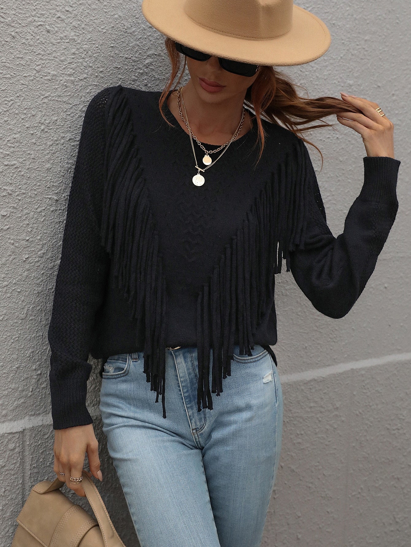 Fringe Pullover Knitted Sweater