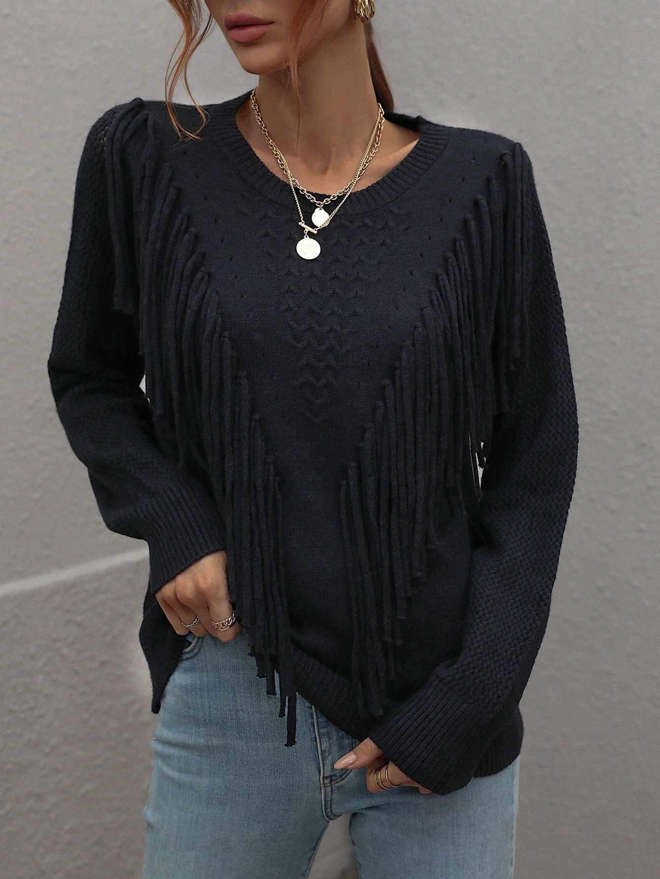 Fringe Pullover Knitted Sweater