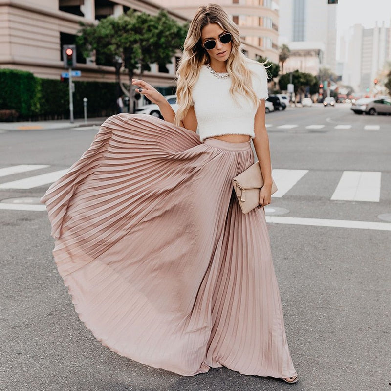 Long Pleated A-Line Skirt