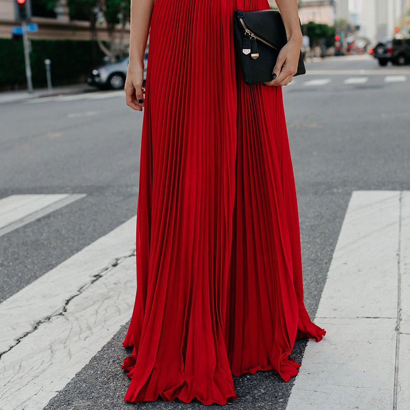 Long Pleated A-Line Skirt