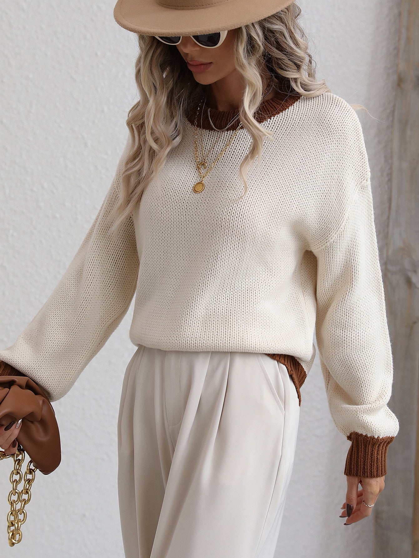 Loose Knitted Spliced Sweater