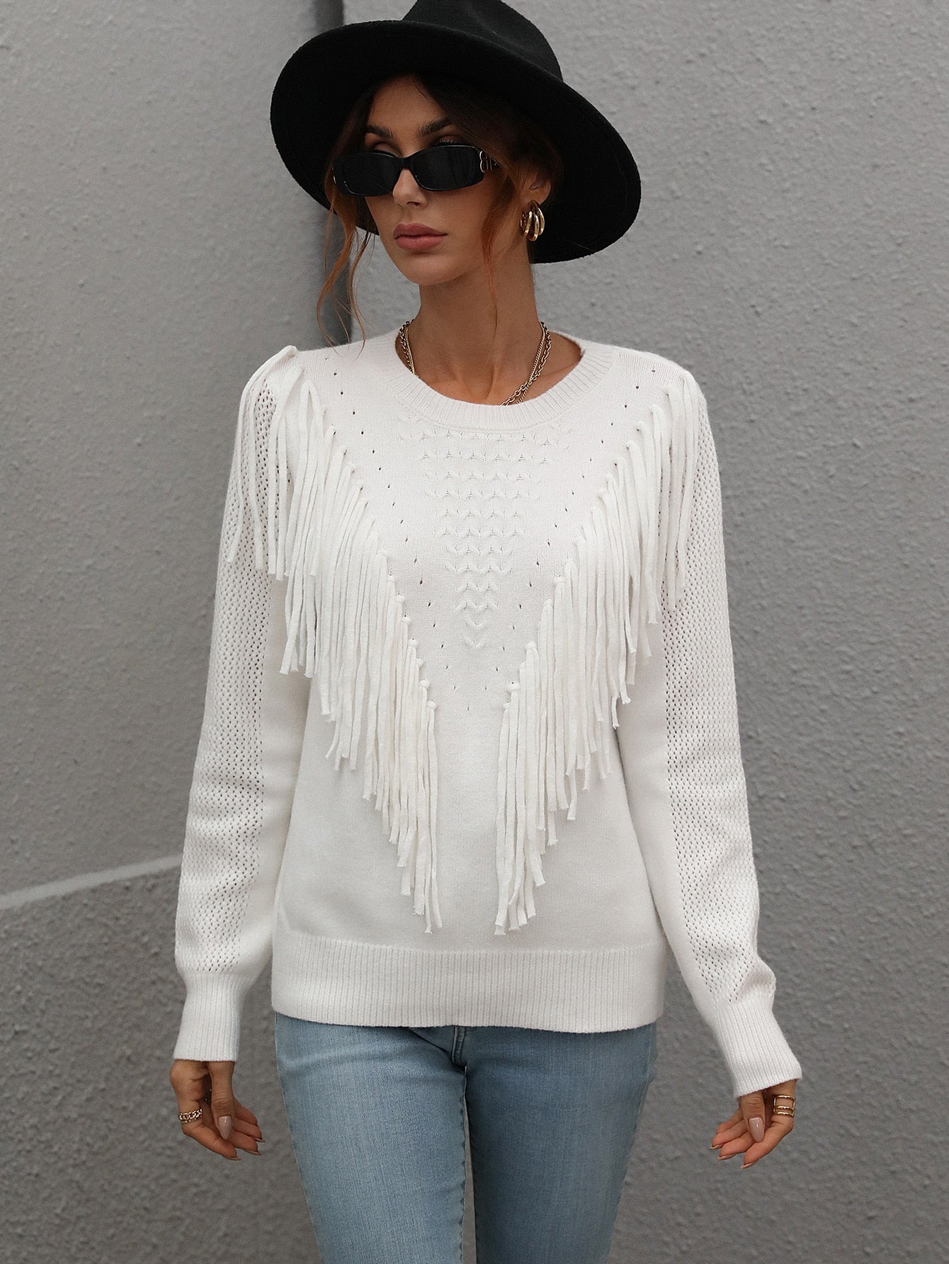 Fringe Pullover Knitted Sweater