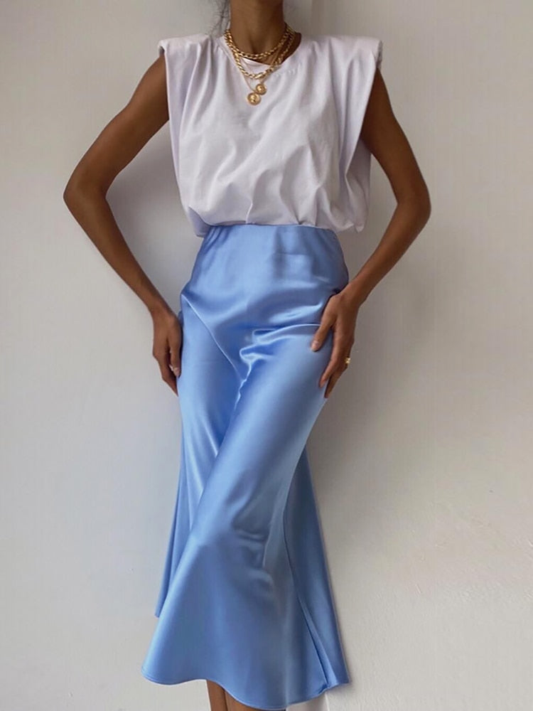 Satin Midi Silk Skirt